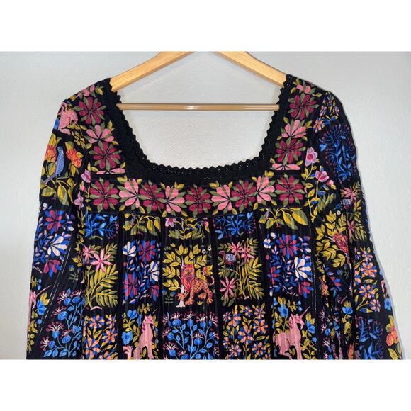 Printfresh Black Stained Glass Storybook Float On Dress Womens Large Boho Flowy - Picture 7 of 12